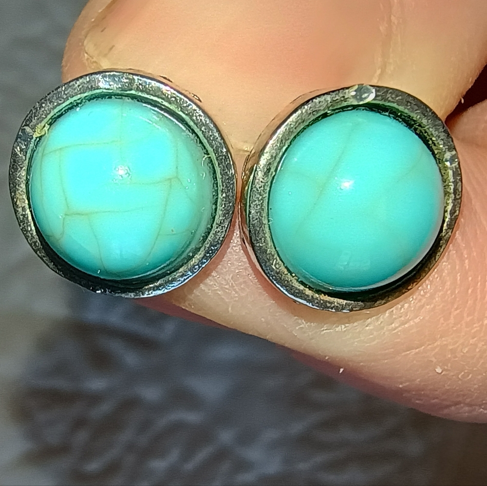 Larimar Round Cabochon Handmade Sterling Silver .5" Earrings